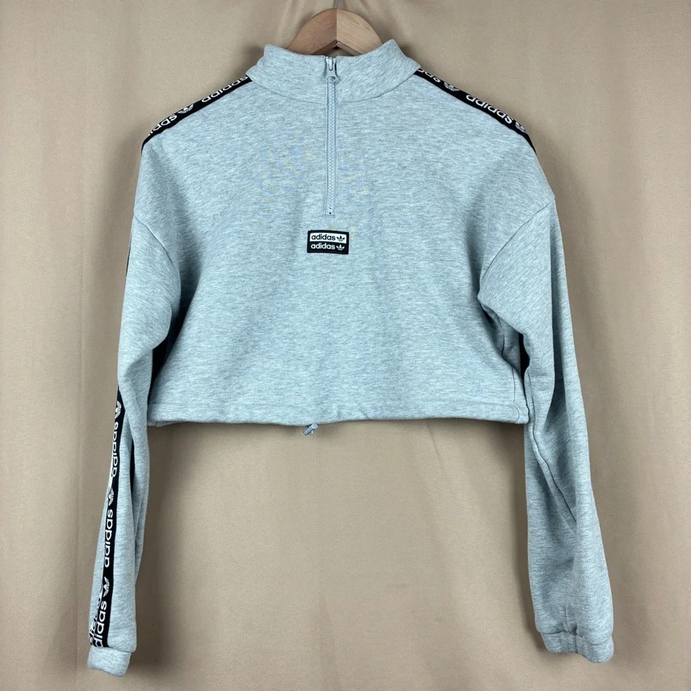Adidas Originals Cropped Half Zip Sweatshirt XS Grey Streetwear Clean Girl Y2K - Picture 2 of 10